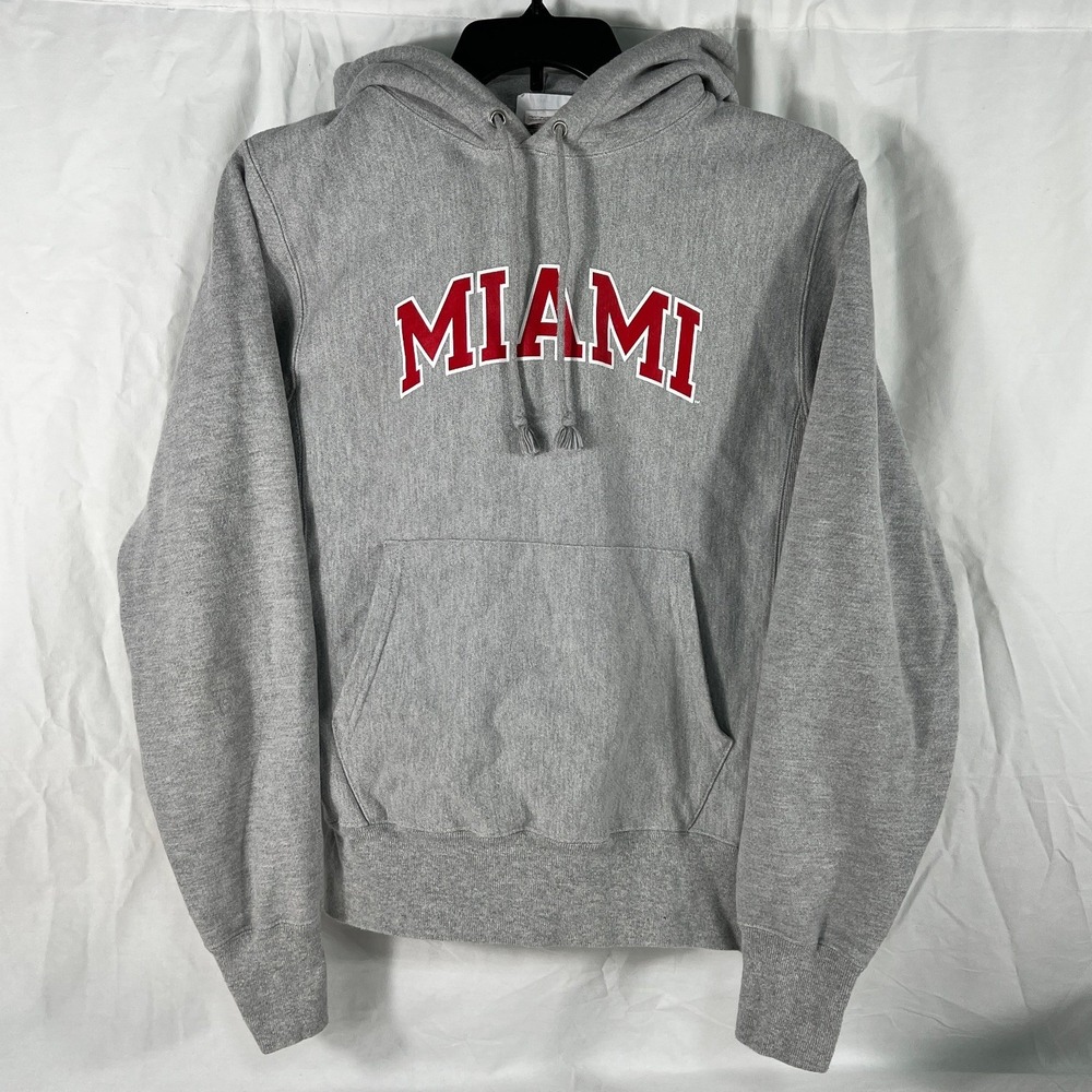 Champion Reverse Weave Hoodie Small Miami University Sweatshirt Gray RedHawks